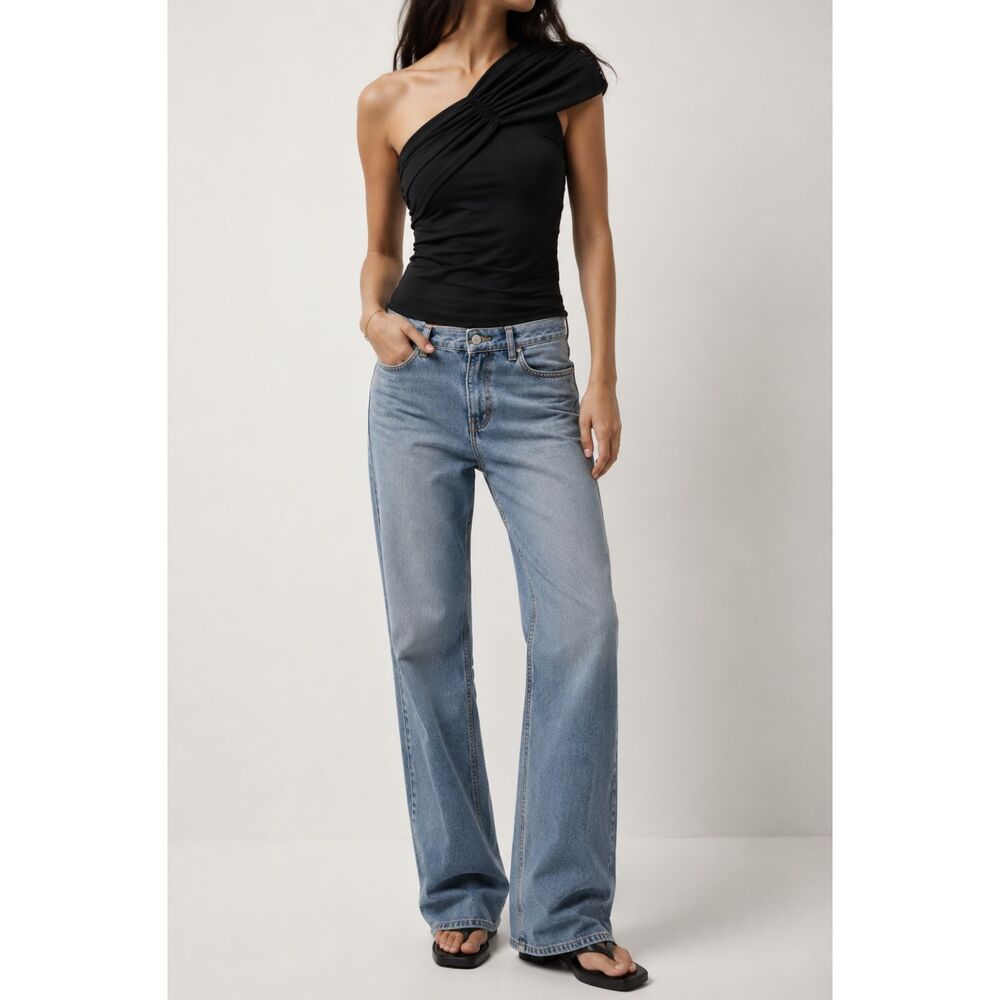 Abercrombie & Fitch One-Shoulder Soft Cotton-Modal Ruched Top Medium